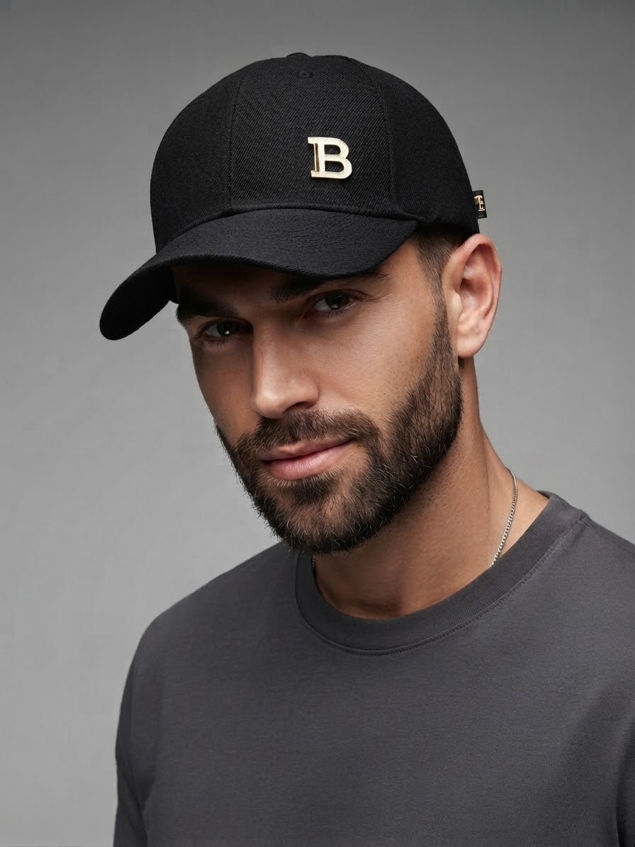Signature Black Structured Cap – Gold "B" Accent⁠