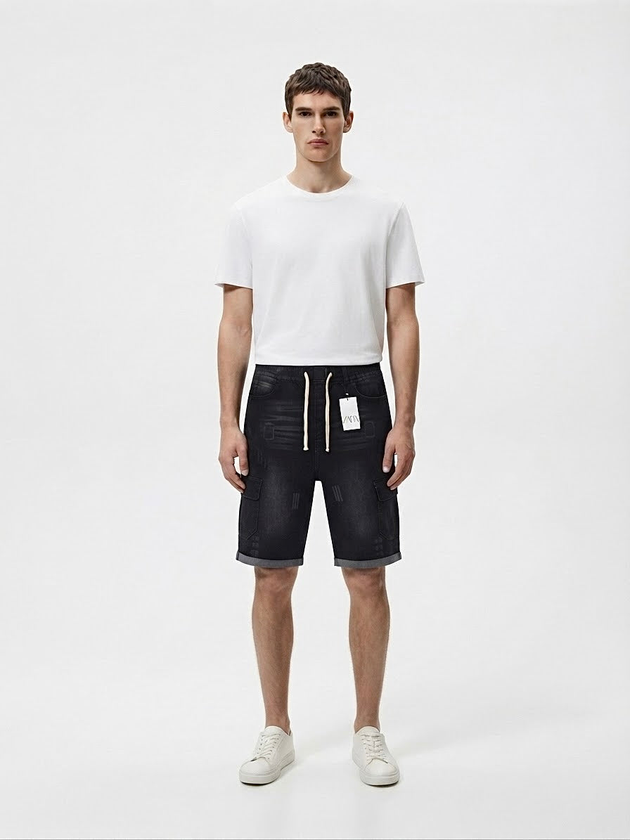 Men's Black Denim Cargo Shorts