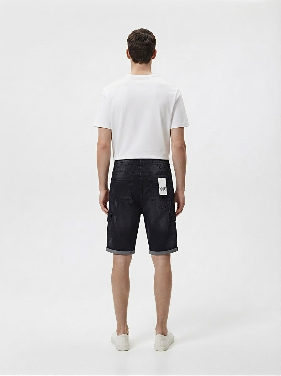 Men's Black Denim Cargo Shorts