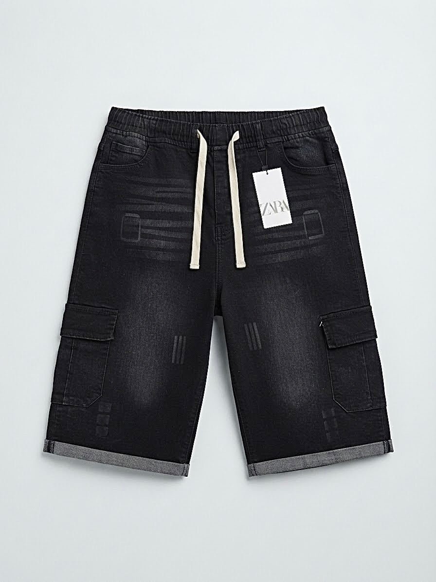 Men's Black Denim Cargo Shorts