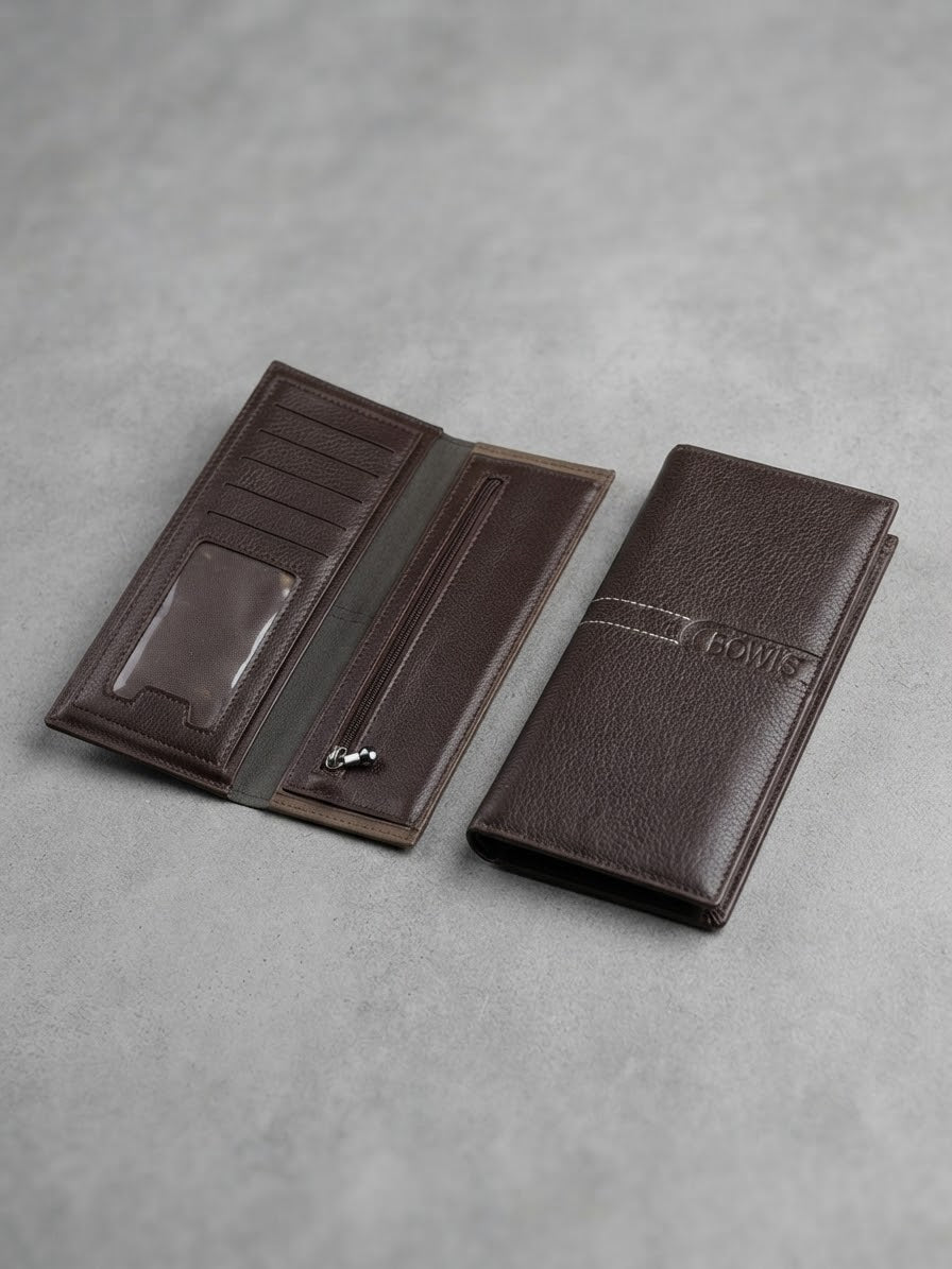 Premium Genuine Leather Long Wallet for Men – Multi-Card Slot & Zipper Pocket Organizer