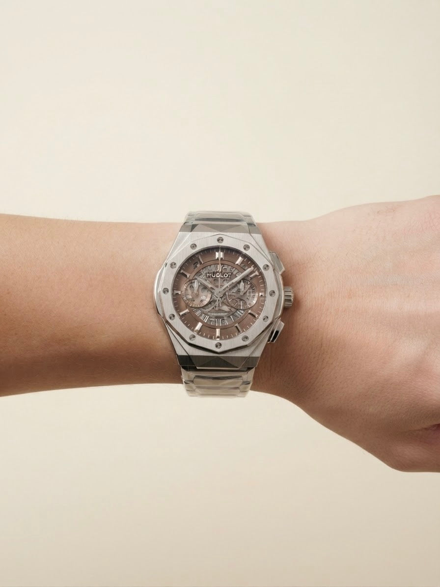 Stainless Steel Luxury Watch featuring Hublot Skeleton Dial