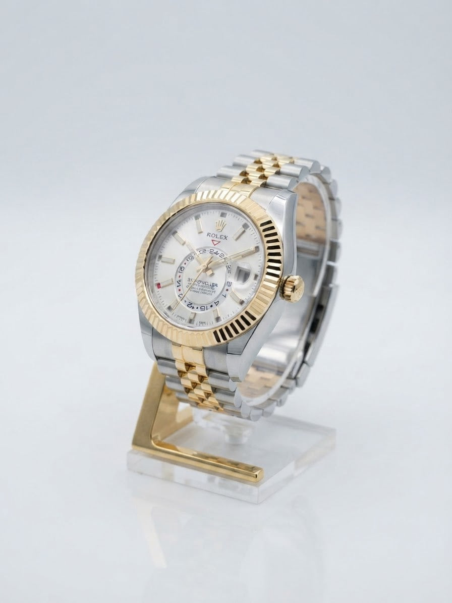 Rolex Sky-Dweller Two-Tone Yellow Gold and Steel White Dial Jubilee Bracelet