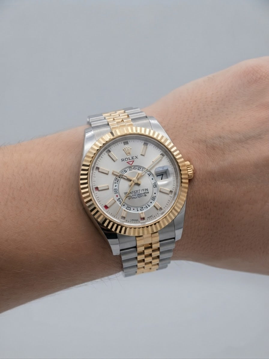 Rolex Sky-Dweller Two-Tone Yellow Gold and Steel White Dial Jubilee Bracelet