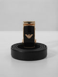 Men's Premium Black Leather Ratchet Belt with Gold Accent Buckle